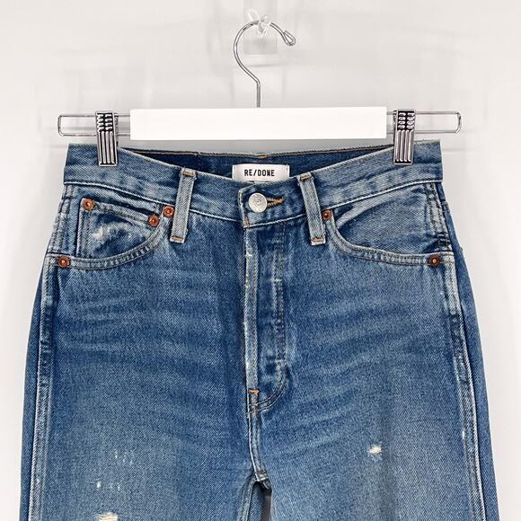 RE/DONE 90s High Rise Loose Jeans Women’s Size 24 Medium Destroyed 12 Distressed - Picture 3 of 11